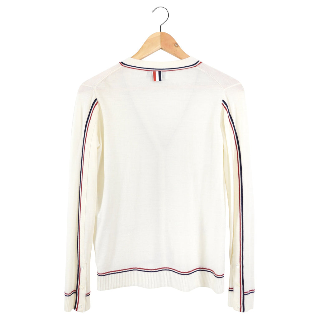 Thom Browne Ivory Fine Knit igan with Red Navy Stripe - IT42 / USA 6