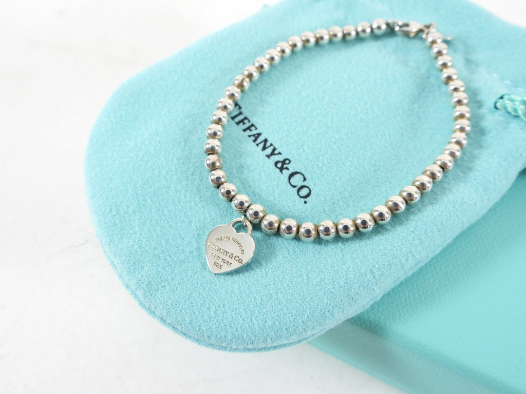Tiffany & Co. Sterling Silver Heart Tag Beaded Bracelet