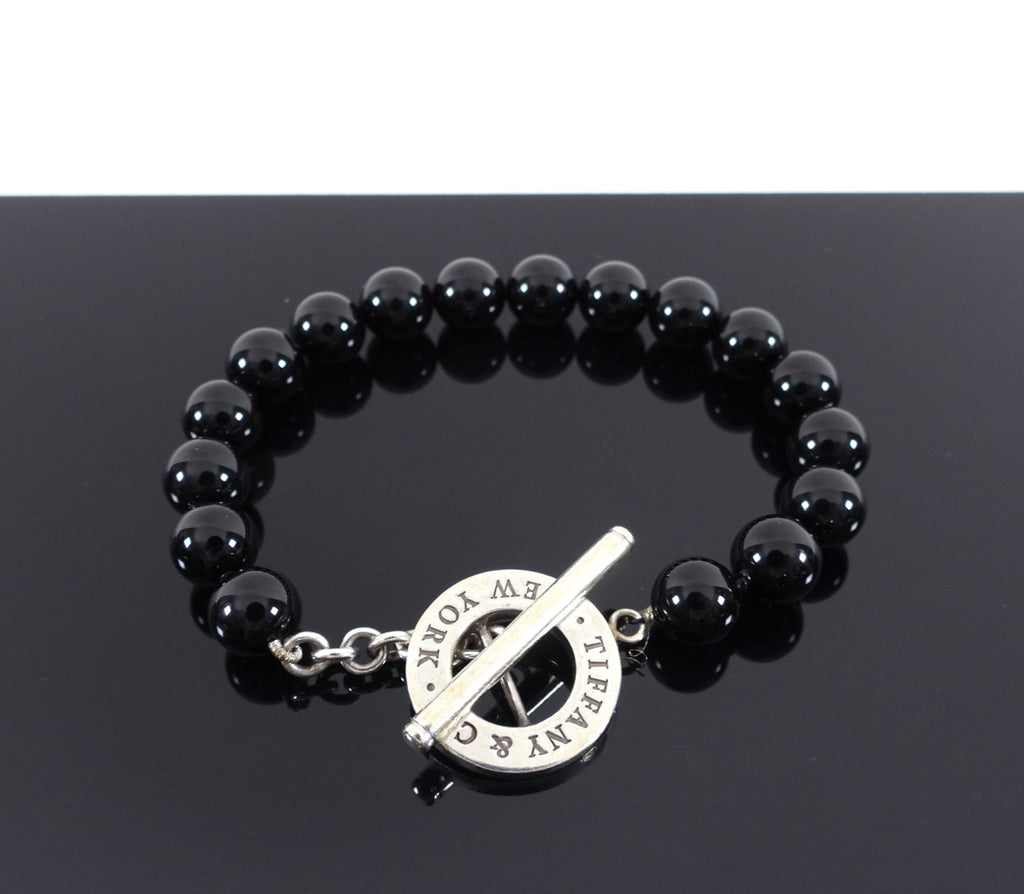 Tiffany & Co.  Black Bead and Sterling Toggle Bracelet