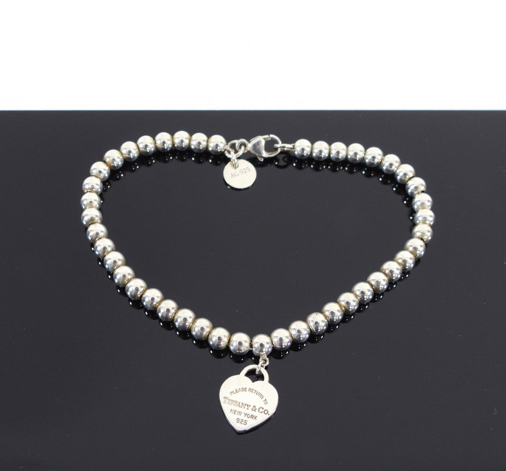 Tiffany & Co. Sterling Silver Heart Tag Beaded Bracelet