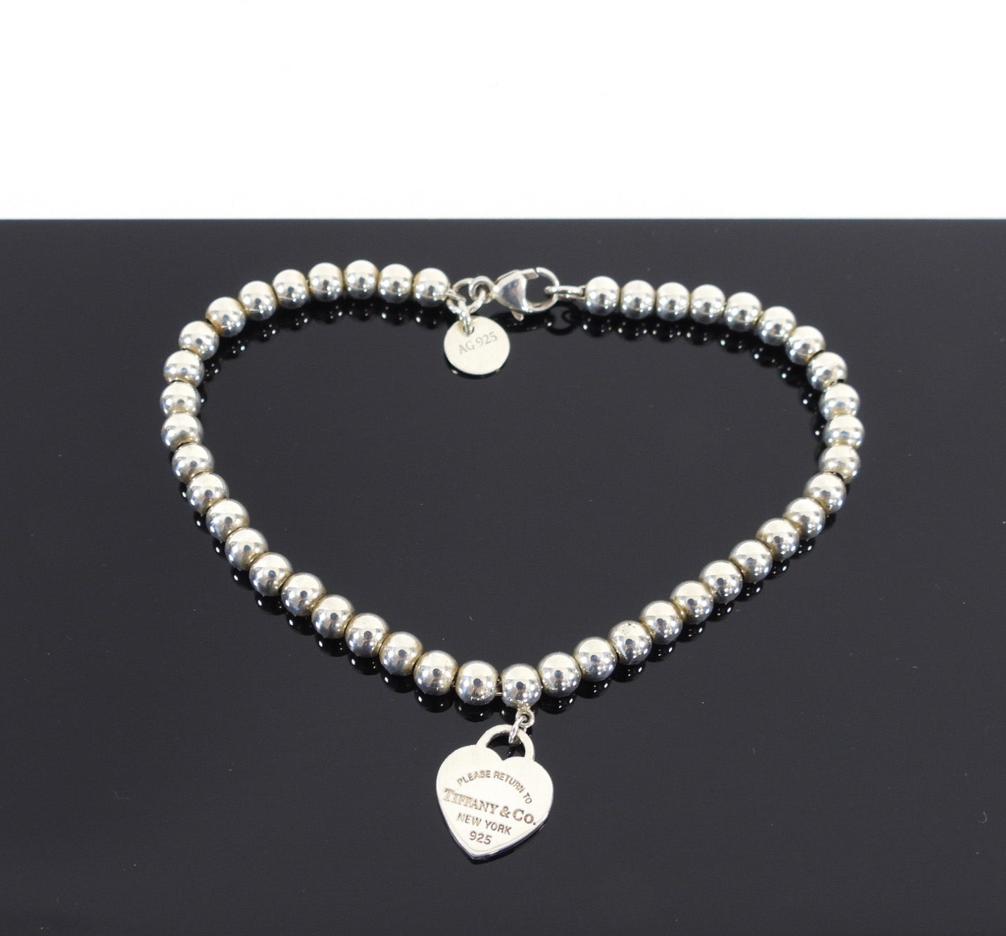 Tiffany & Co. Sterling Silver Heart Tag Beaded Bracelet