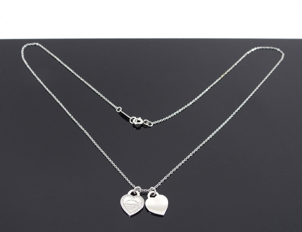 Tiffany & Co.  18k White Gold Diamond Double Heart Tag Necklace