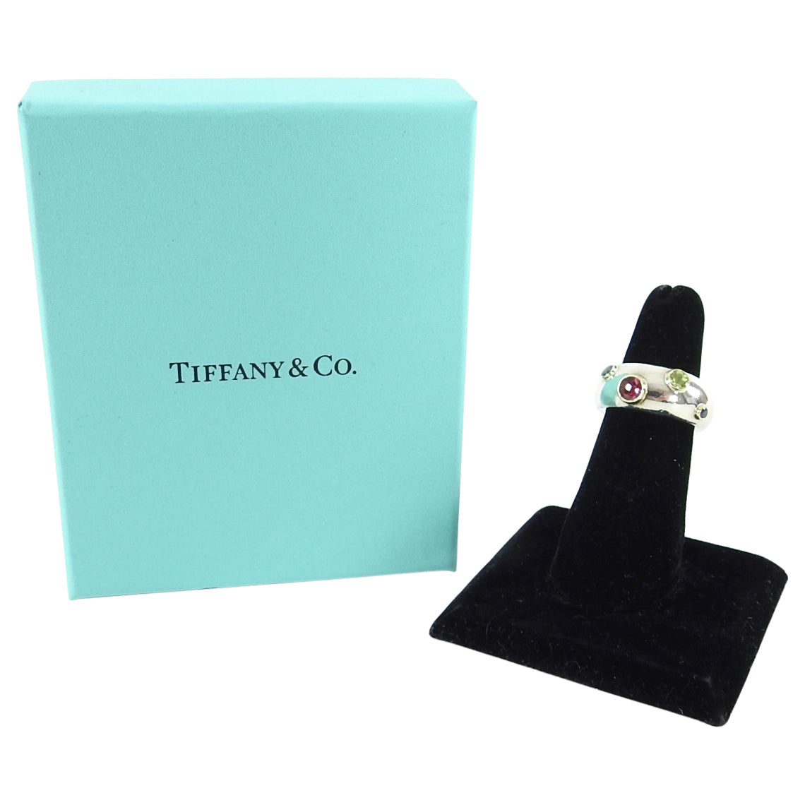 Tiffany & Co. 2001 Vintage Multi Gemstone Sterling Ring - 6.5