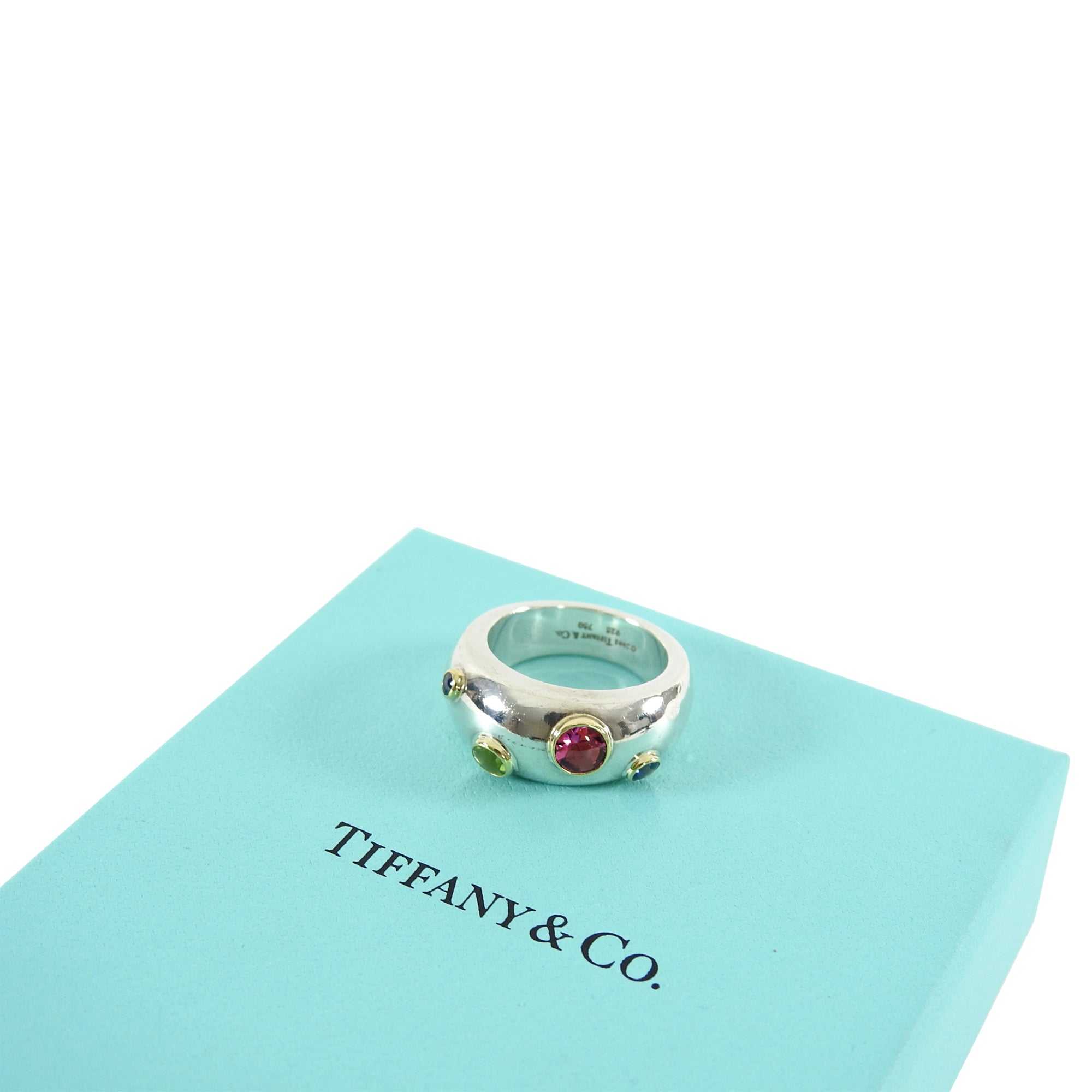 Tiffany & Co. 2001 Vintage Multi Gemstone Sterling Ring - 6.5