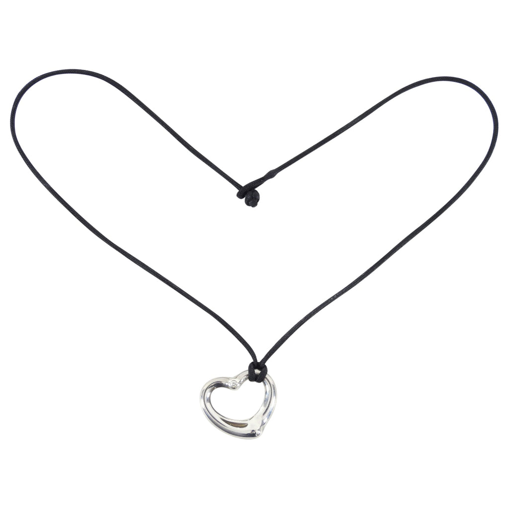 Tiffany & Co. Sterling Silver Peretti Open Heart Diamond Pendant on Cord