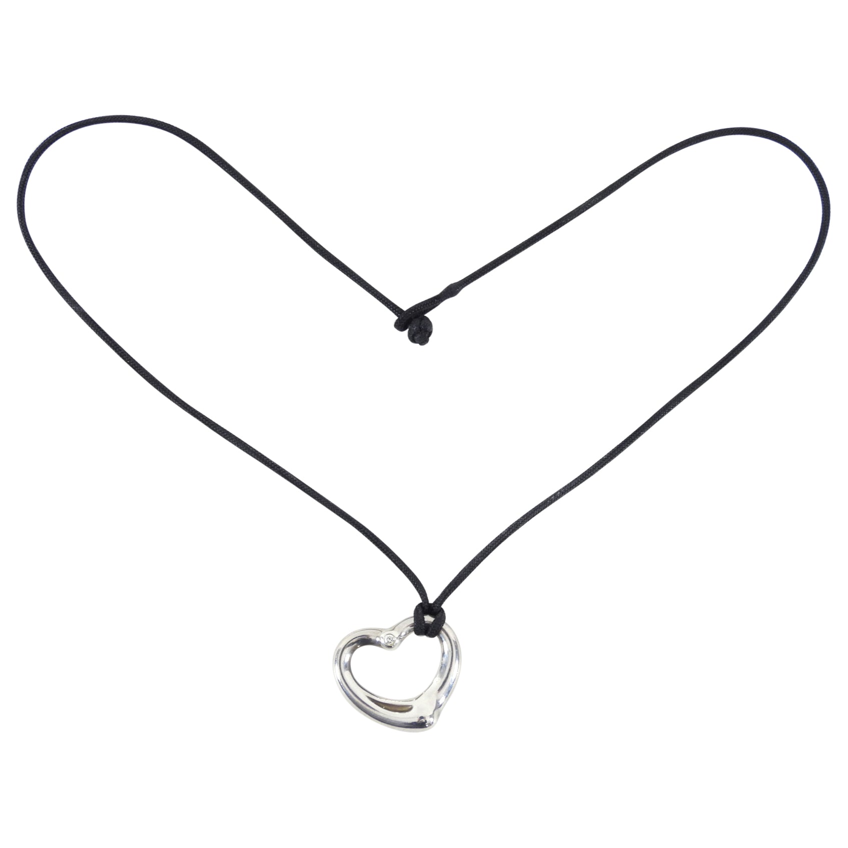 Tiffany & Co. Sterling Silver Peretti Open Heart Diamond Pendant on Cord