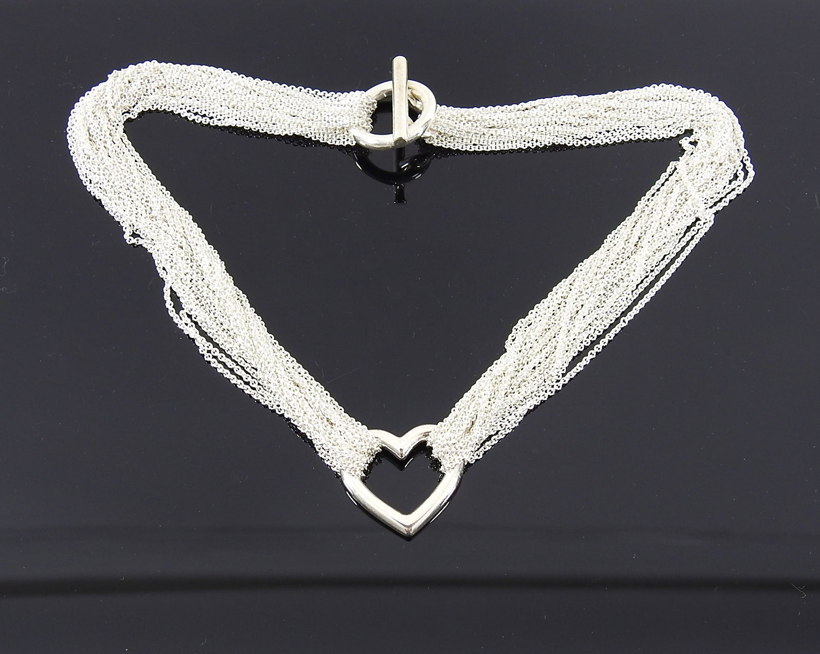 Tiffany and Co. Sterling Silver Multi Mesh Chain Heart Toggle Necklace