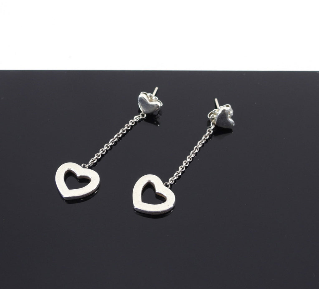 Tiffany Sterling Silver Heart Drop Earrings