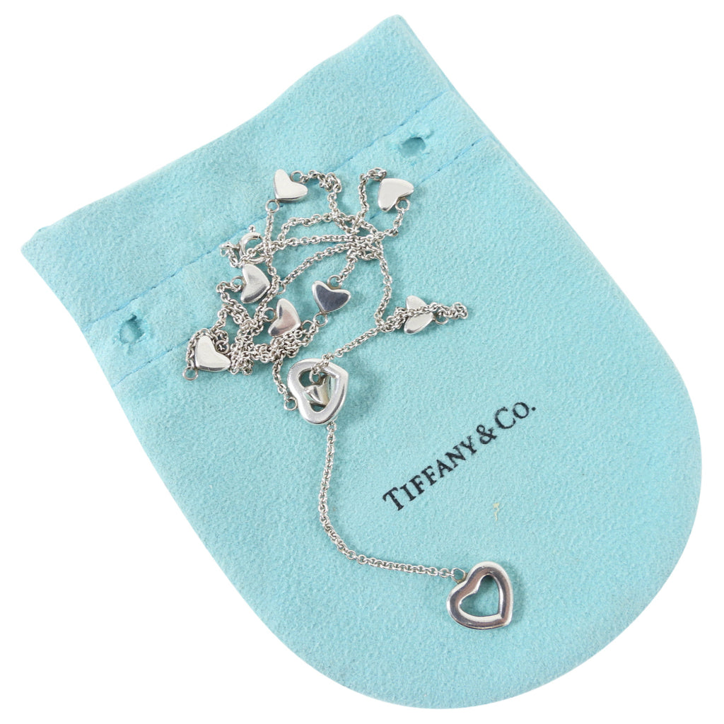 Tiffany & Co. Sterling Silver Open Heart Lariat Station Necklace
