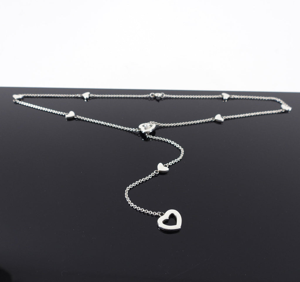 Tiffany & Co. Sterling Silver Open Heart Lariat Station Necklace