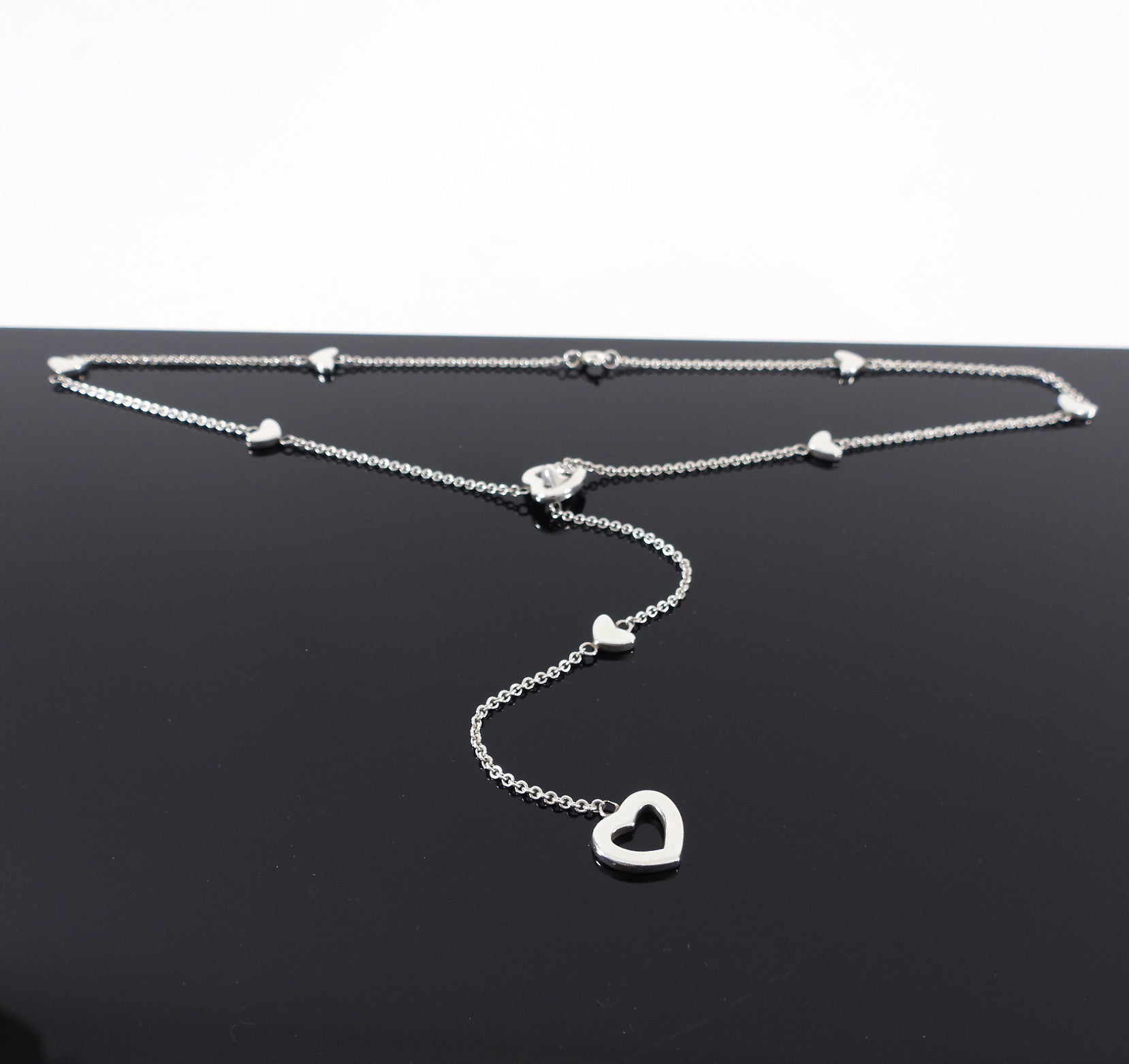 Tiffany & Co. Sterling Silver Open Heart Lariat Station Necklace