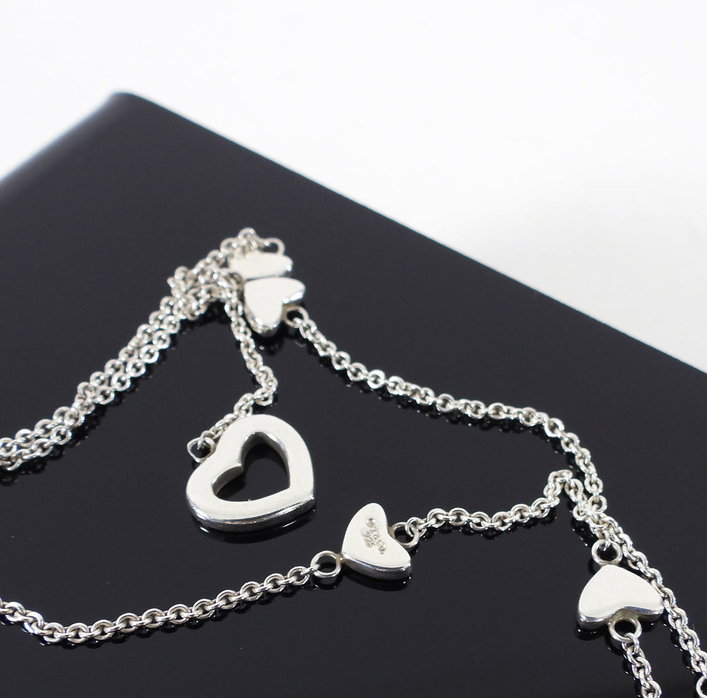Tiffany & Co. Sterling Silver Open Heart Lariat Station Necklace