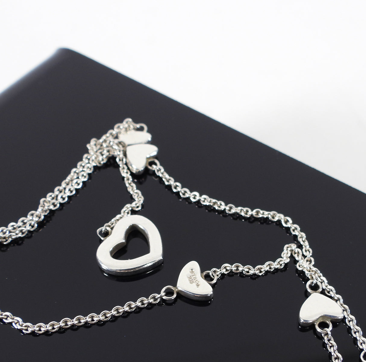 Tiffany & Co. Sterling Silver Open Heart Lariat Station Necklace