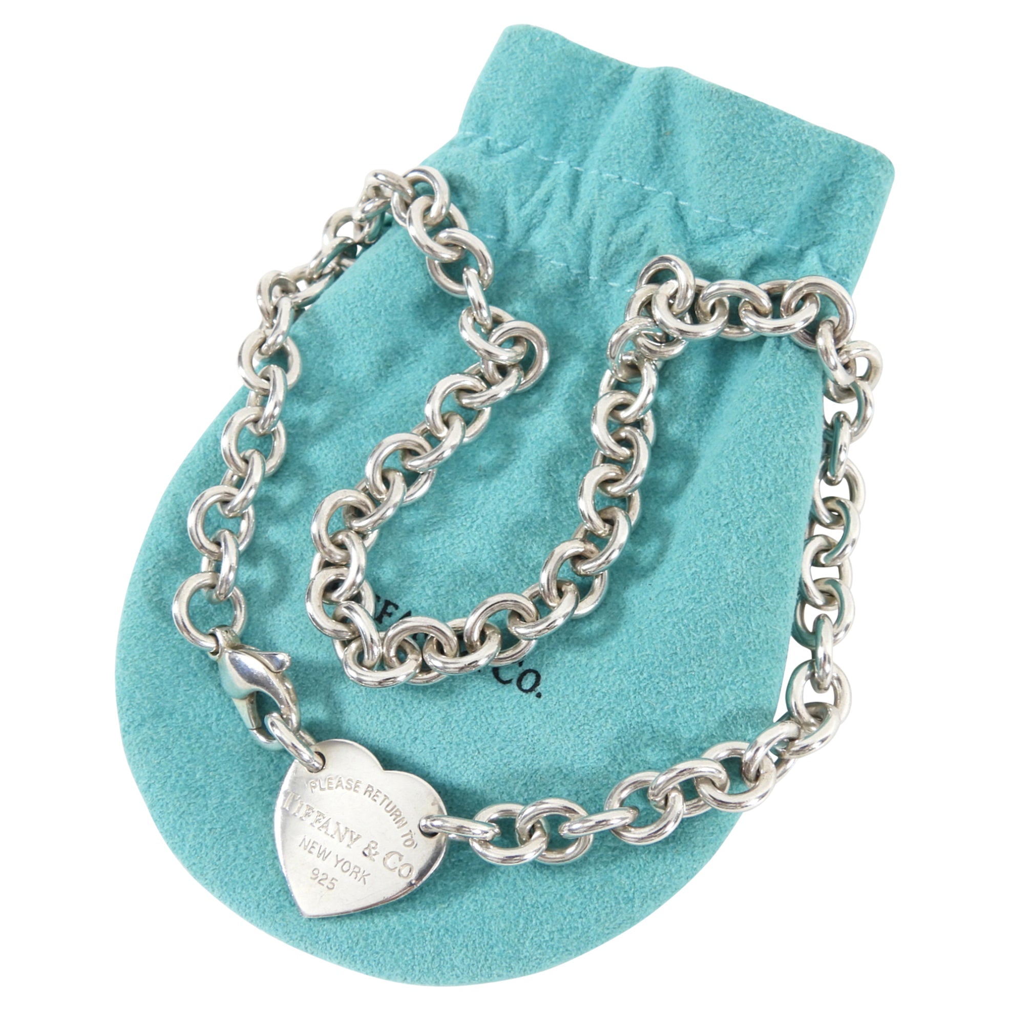 Tiffany & Co.  Sterling Silver Heart Tag Choker Necklace
