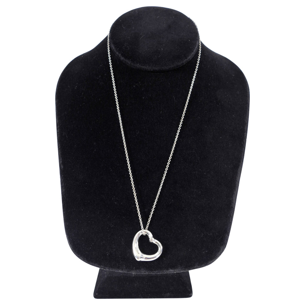 Tiffany & Co.  Elsa Peretti Sterling Silver Diamond Open Heart Necklace