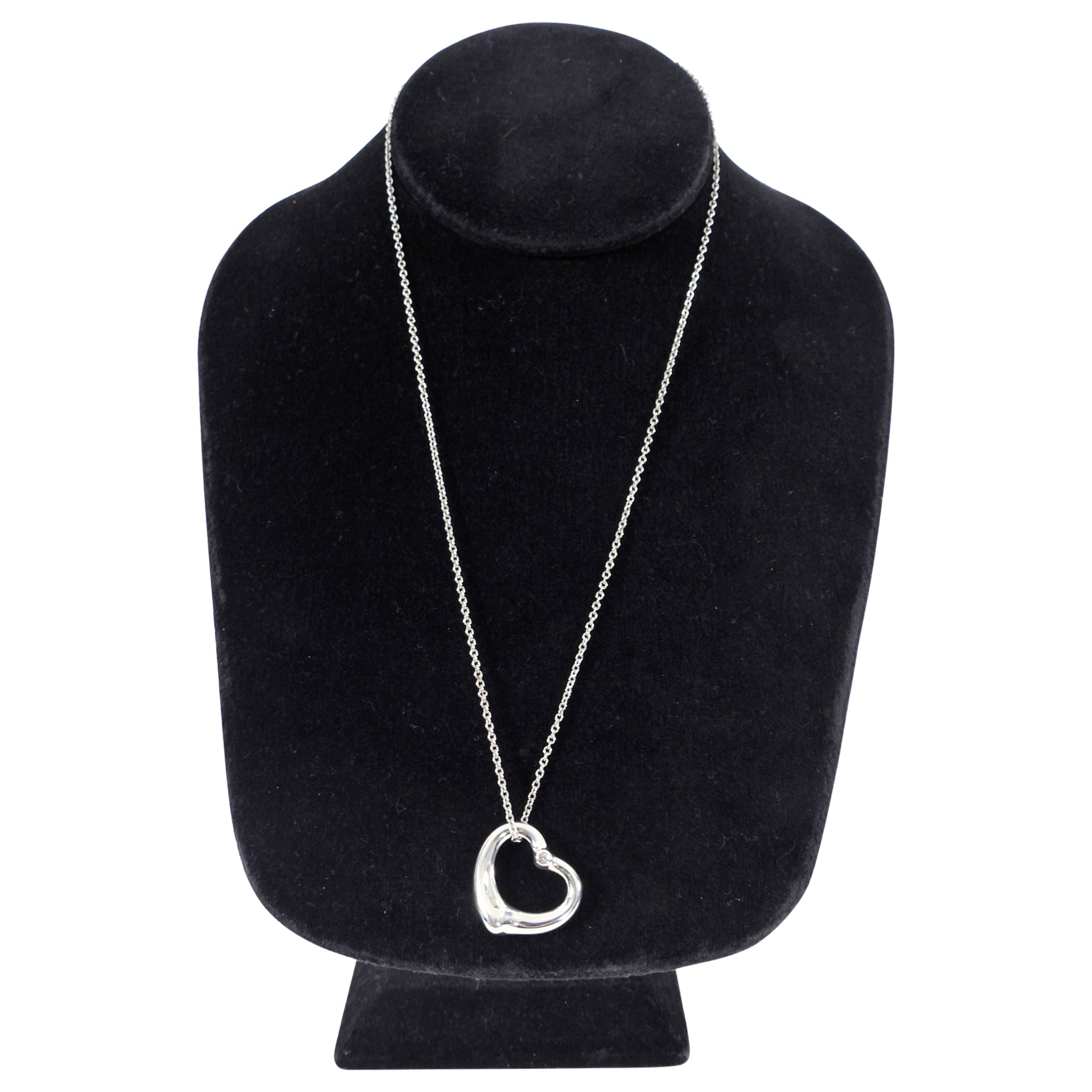 Tiffany & Co.  Elsa Peretti Sterling Silver Diamond Open Heart Necklace