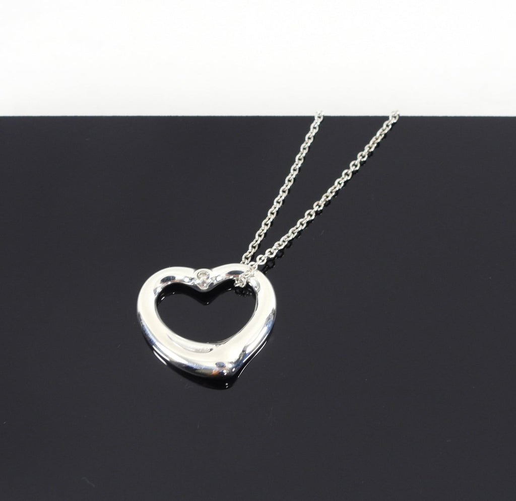 Tiffany & Co.  Elsa Peretti Sterling Silver Diamond Open Heart Necklace