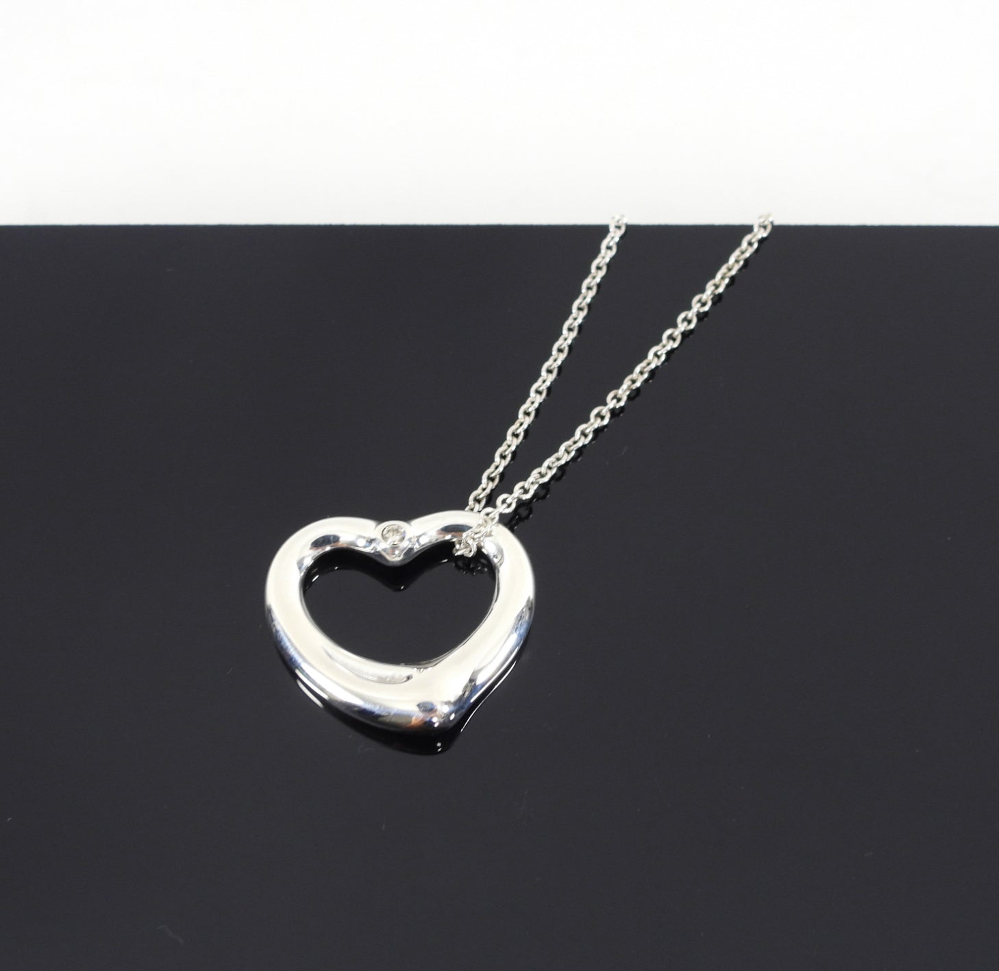 Tiffany & Co.  Elsa Peretti Sterling Silver Diamond Open Heart Necklace