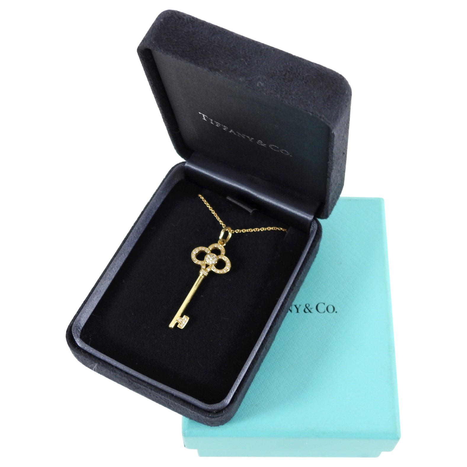 Tiffany & Co.  18k Yellow Gold Diamond Crown Key Necklace