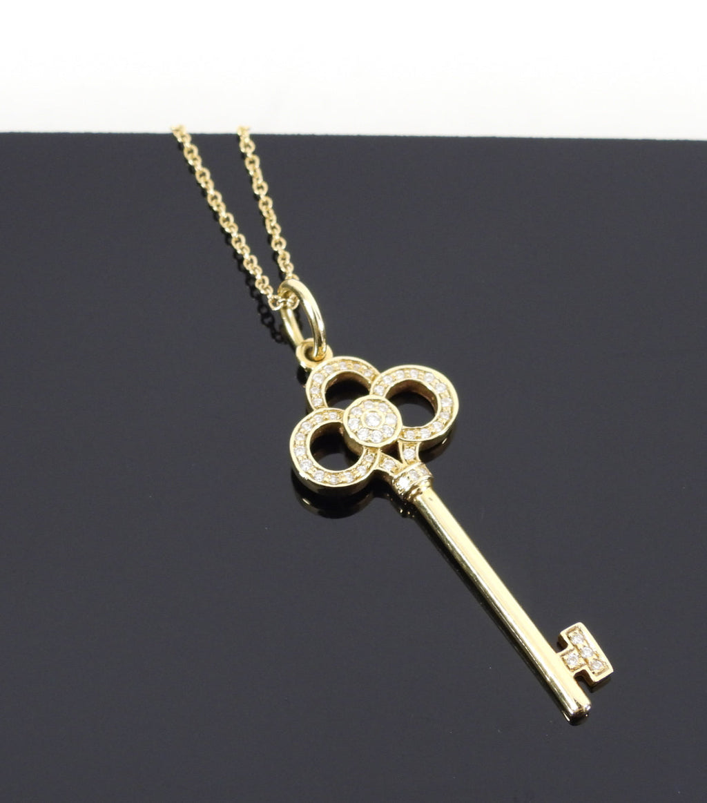 Tiffany & Co.  18k Yellow Gold Diamond Crown Key Necklace