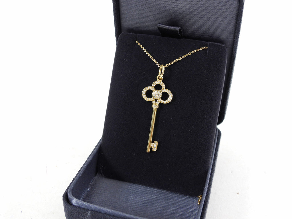 Tiffany & Co.  18k Yellow Gold Diamond Crown Key Necklace