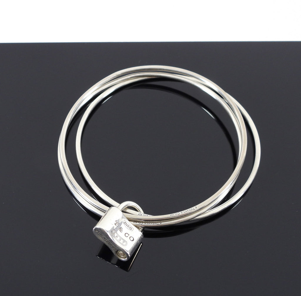 Tiffany & Co. Sterling Triple Bangle with Lock Charm