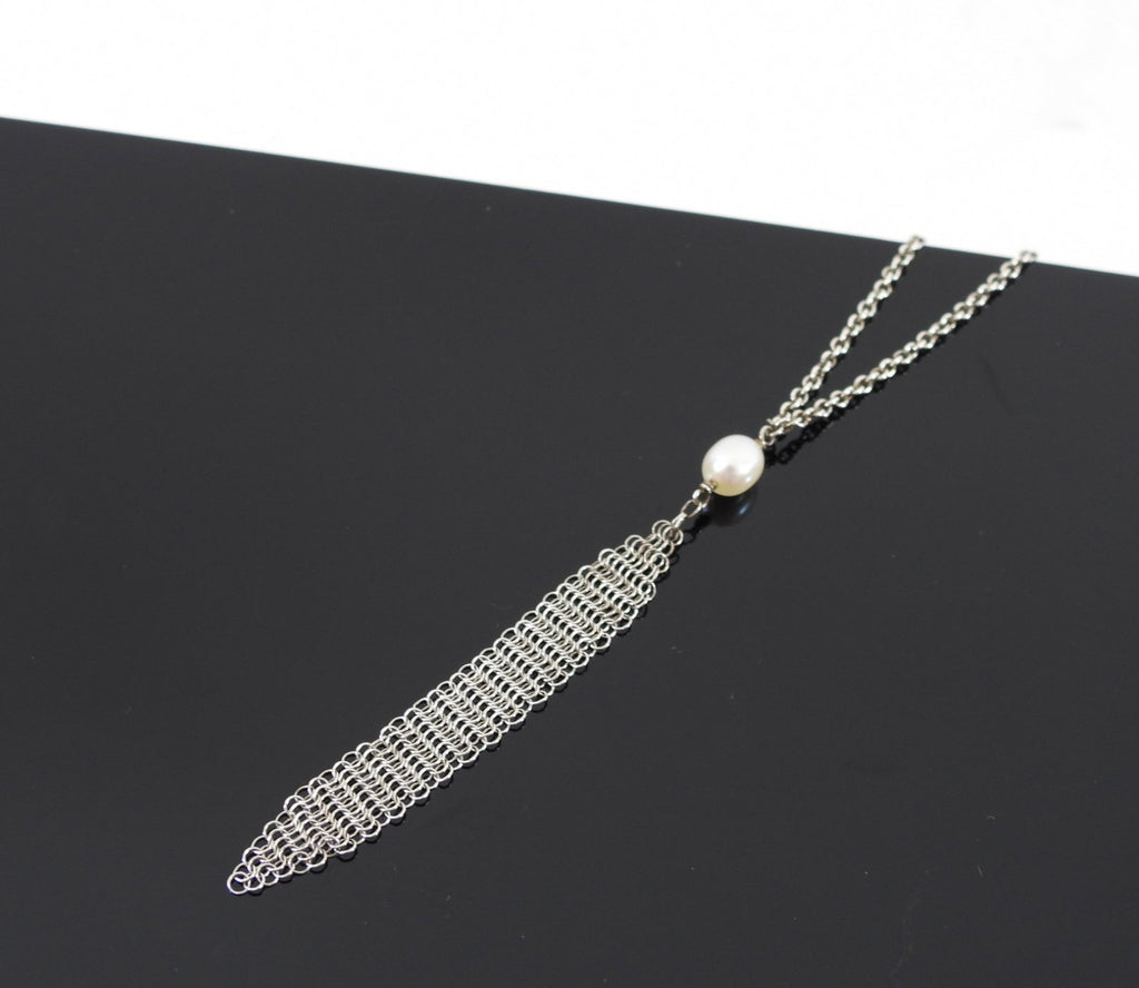 Tiffany & Co.  Elsa Peretti Sterling Silver Mesh Pearl Necklace