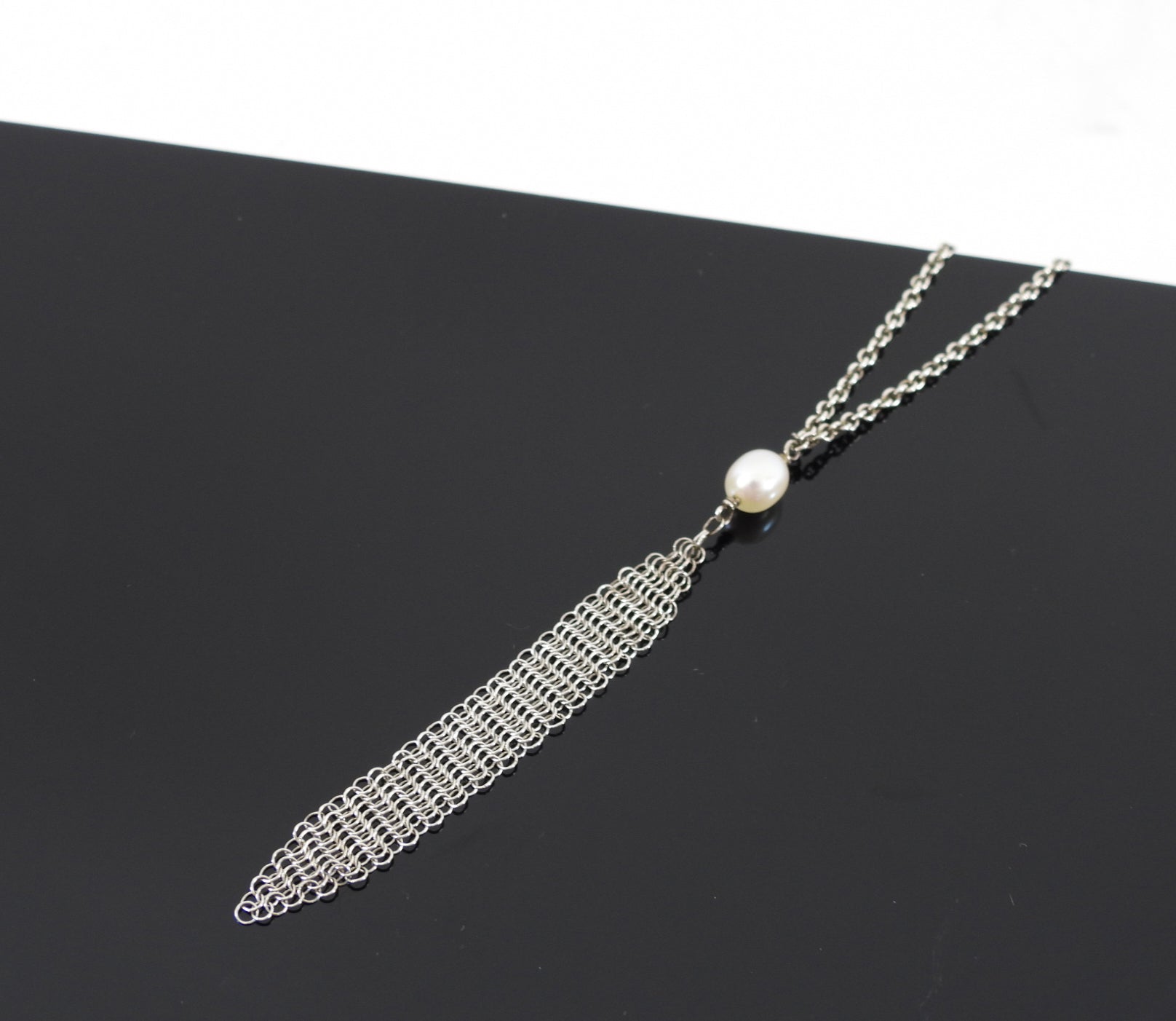 Tiffany & Co.  Elsa Peretti Sterling Silver Mesh Pearl Necklace