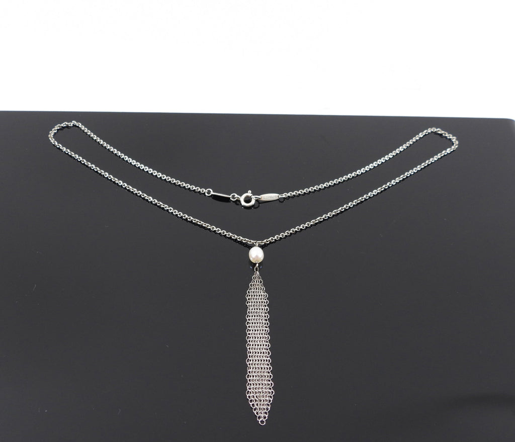 Tiffany & Co.  Elsa Peretti Sterling Silver Mesh Pearl Necklace