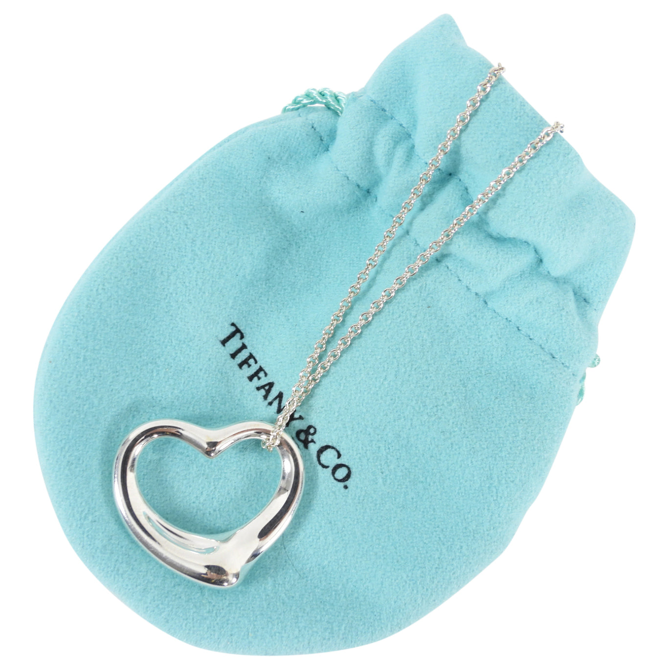 Tiffany and Co.  Sterling Silver Elsa Peretti Open Heart Necklace
