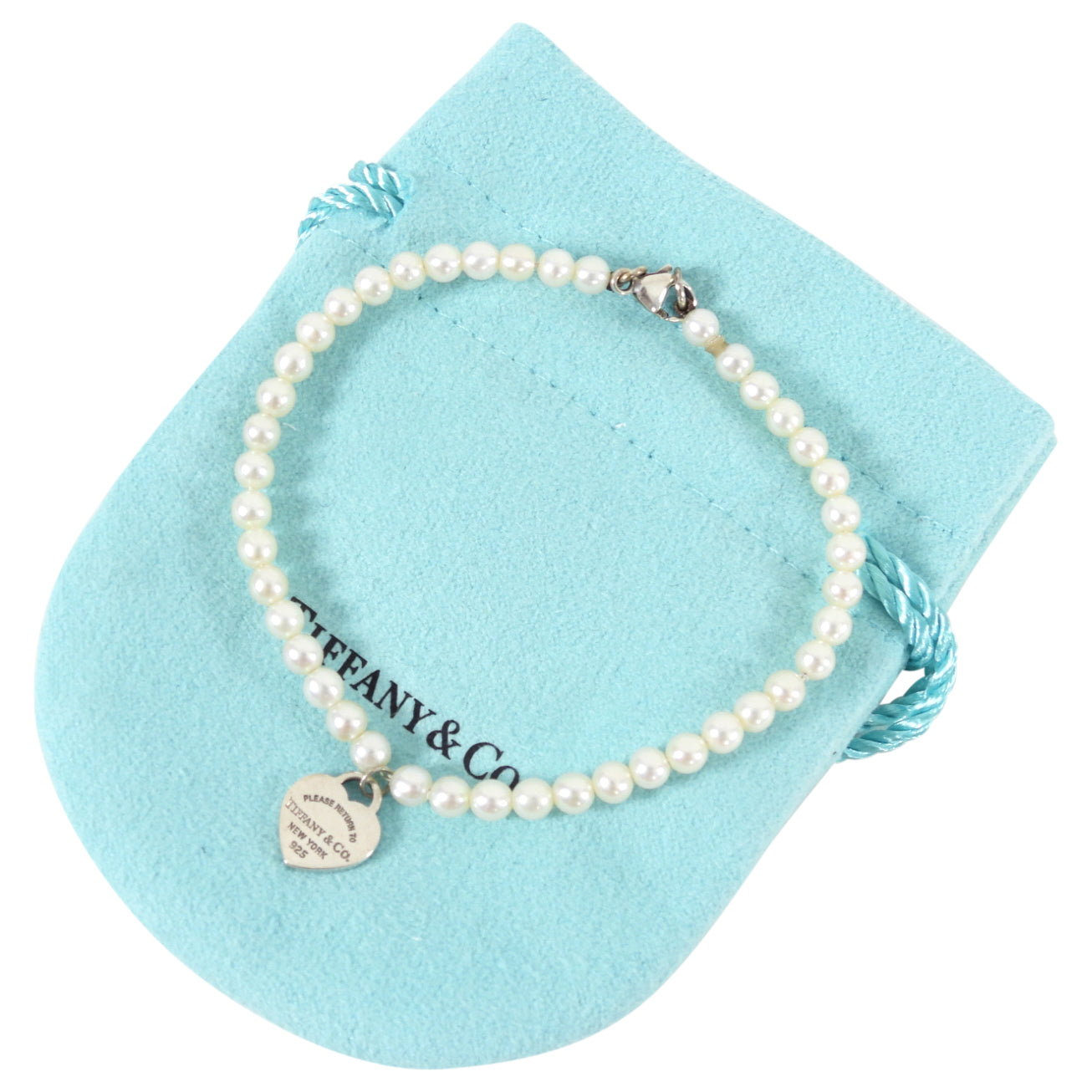 Tiffany &  Co. Sterling Mini Heart Pearl Bead Bracelet