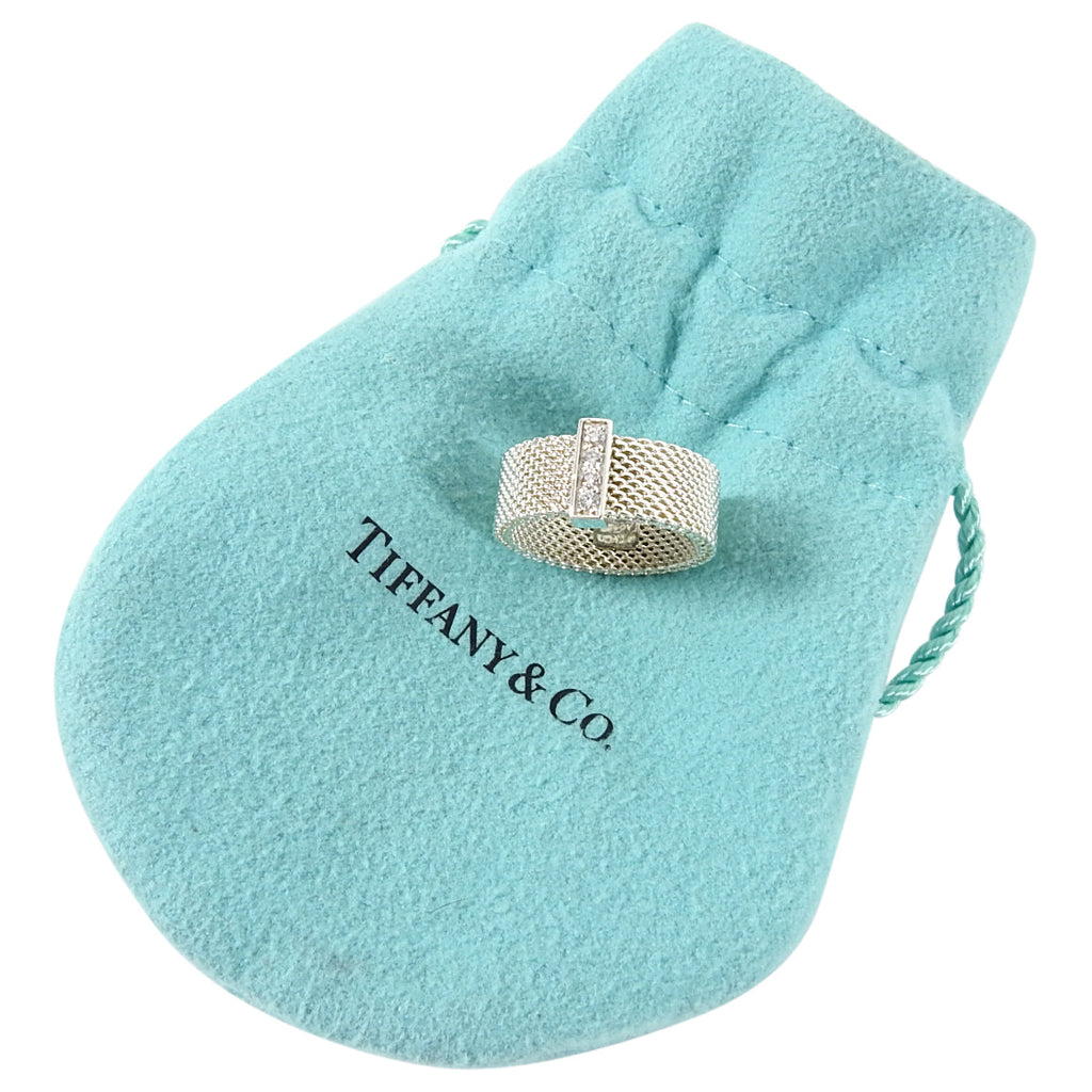 Tiffany and Co.  Sterling Silver Diamond Mesh Somerset Ring - 5
