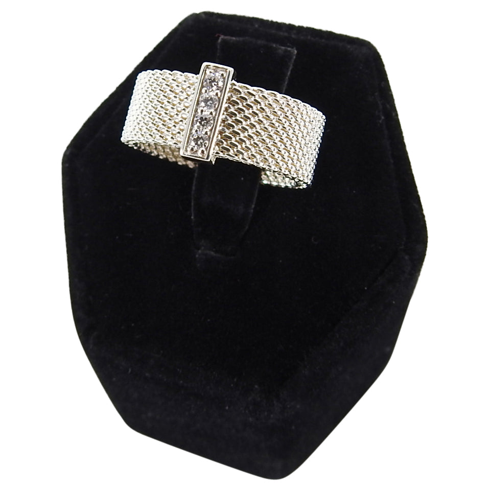 Tiffany and Co.  Sterling Silver Diamond Mesh Somerset Ring - 5