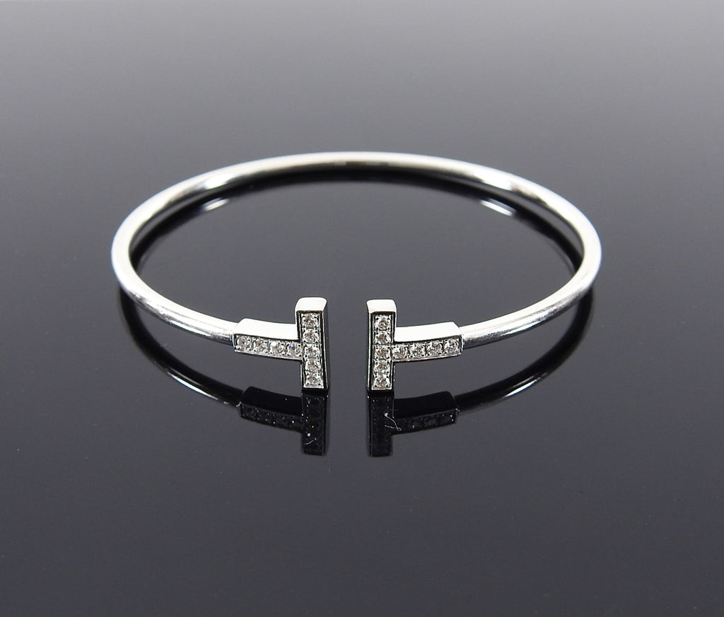 Tiffany T Wire 18k White Gold and Diamond Bracelet
