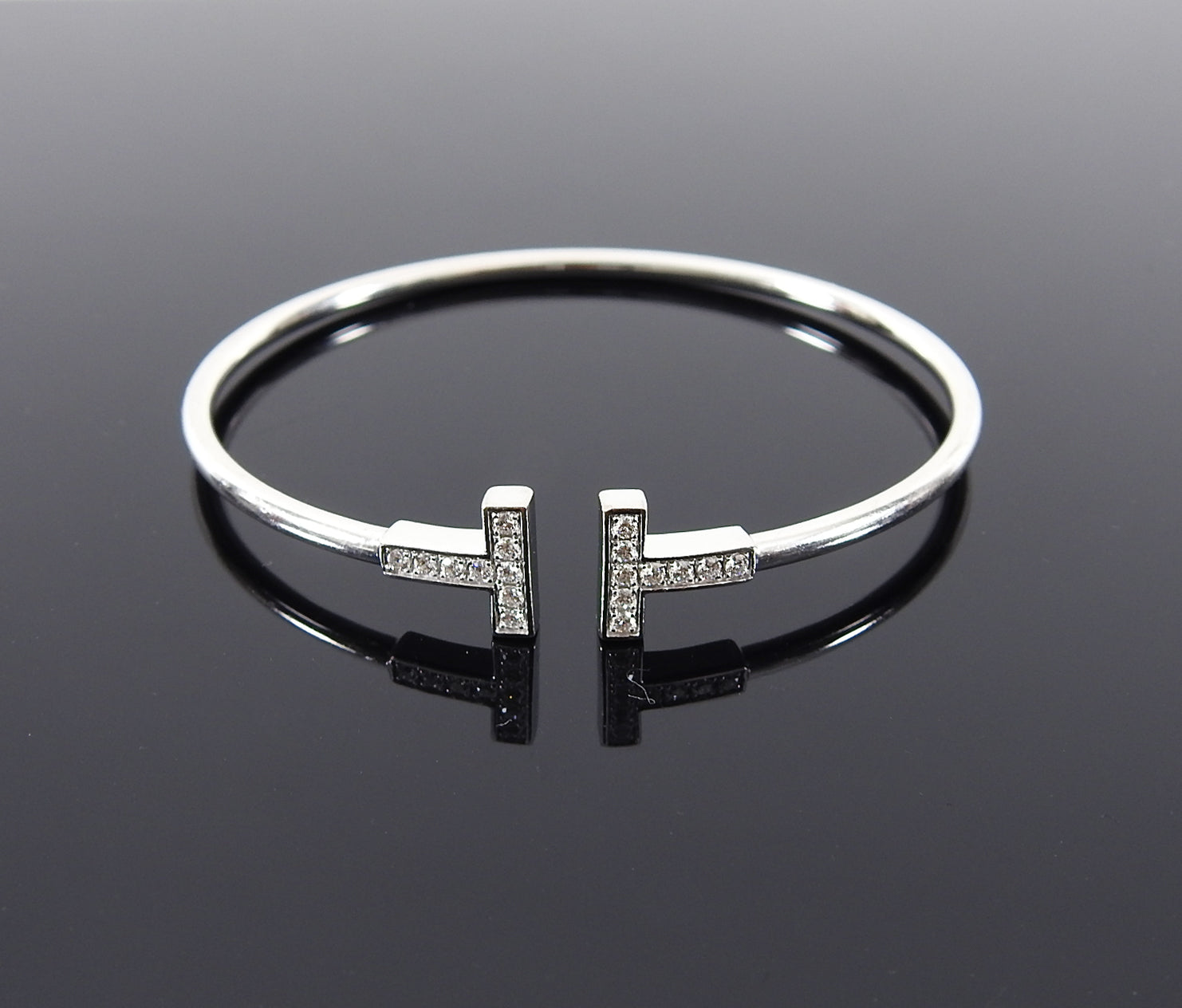 Tiffany T Wire 18k White Gold and Diamond Bracelet