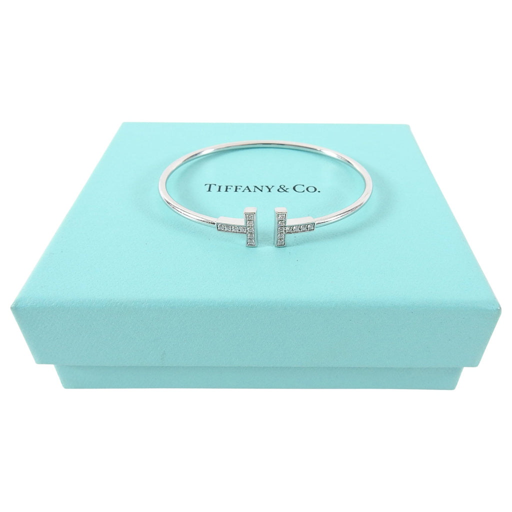 Tiffany T Wire 18k White Gold and Diamond Bracelet