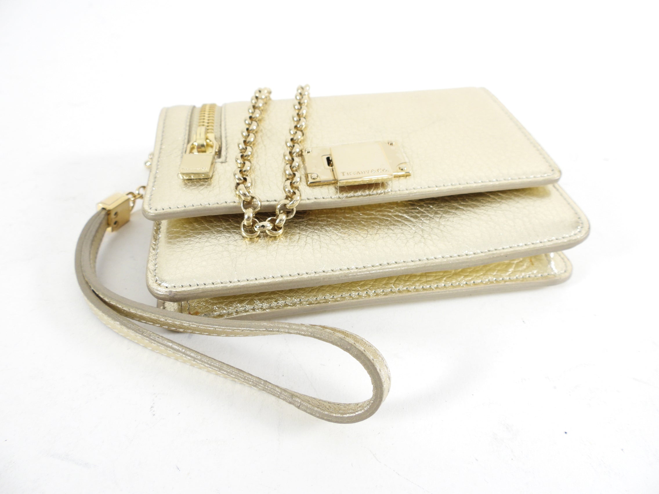 Tiffany & Co. Gold Metallic Small Wristlet Chain Bag