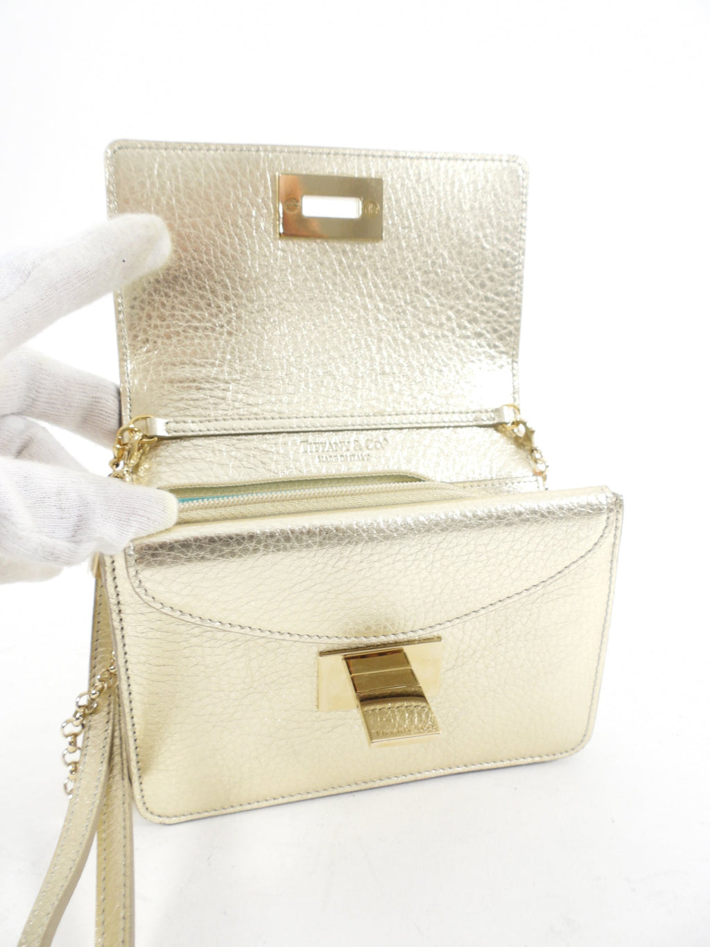 Tiffany & Co. Gold Metallic Small Wristlet Chain Bag