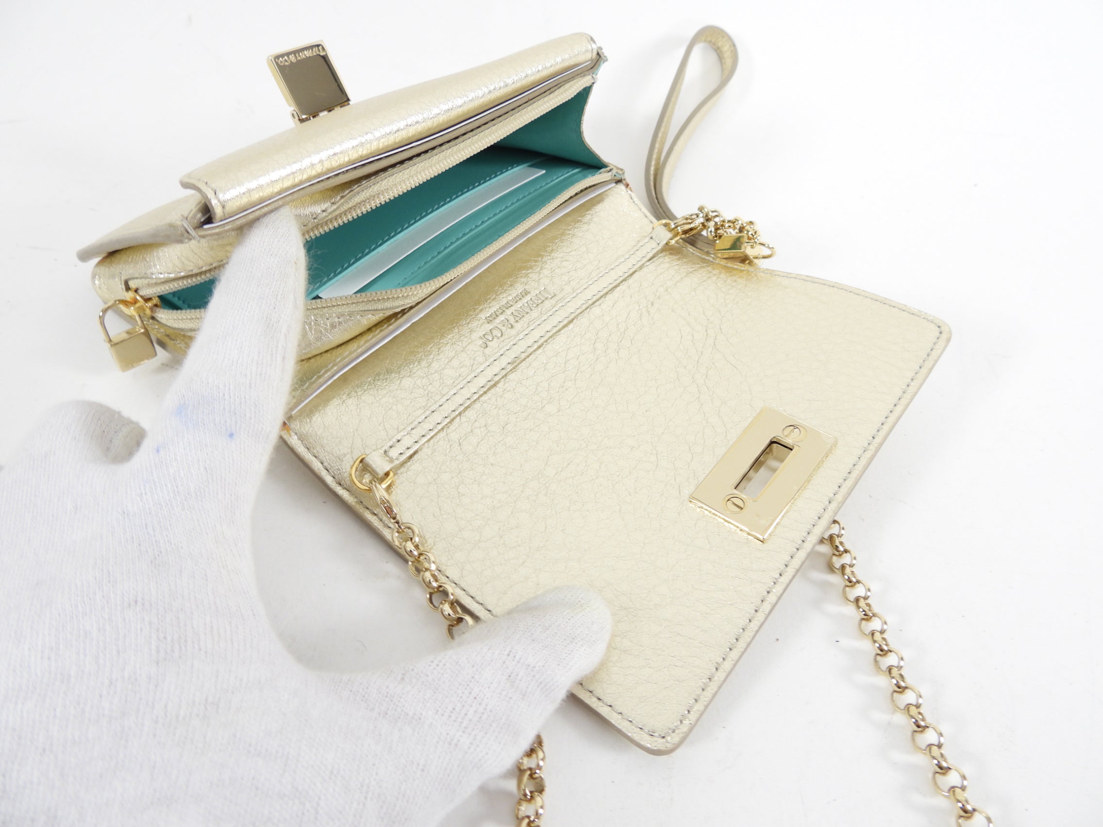 Tiffany & Co. Gold Metallic Small Wristlet Chain Bag
