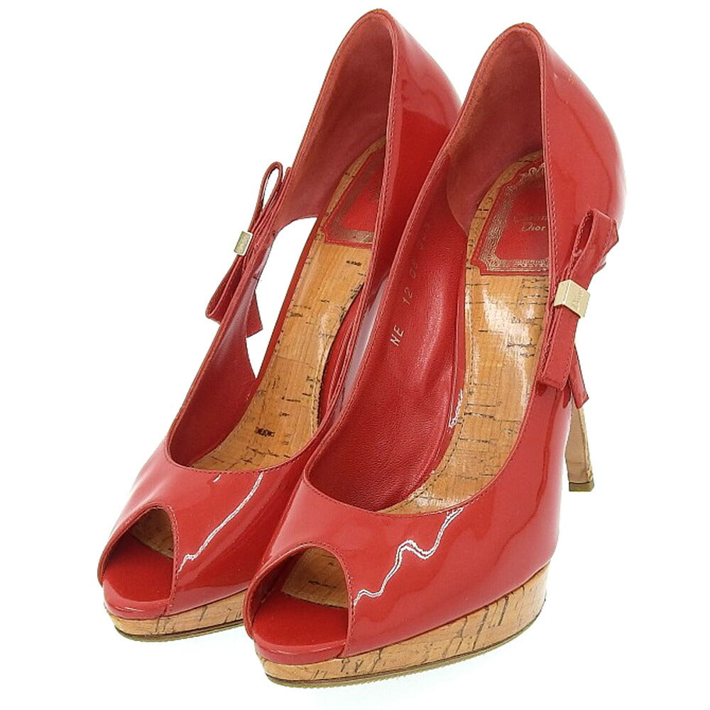 Christian Dior Patent Open Toe Pumps Red