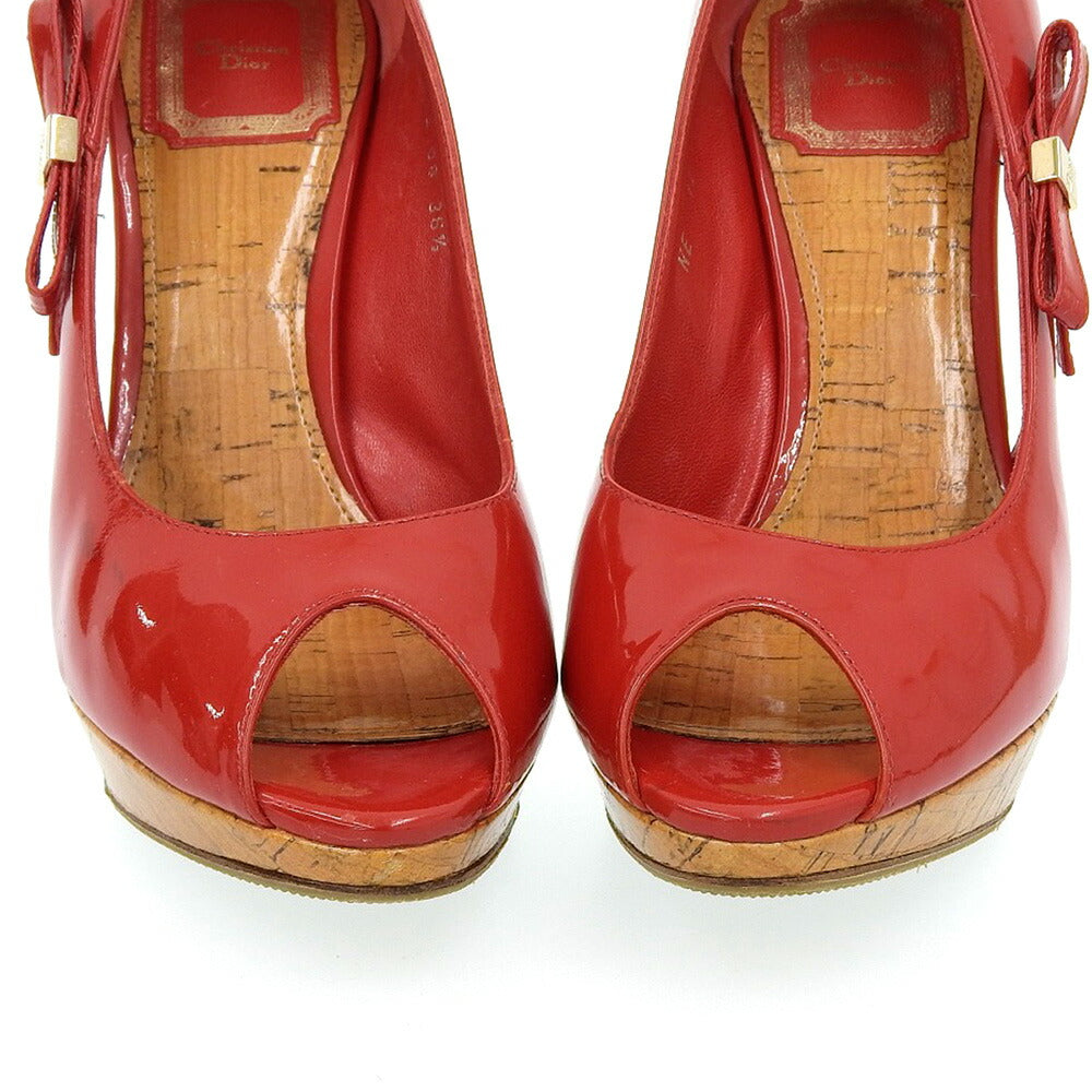 Christian Dior Patent Open Toe Pumps Red