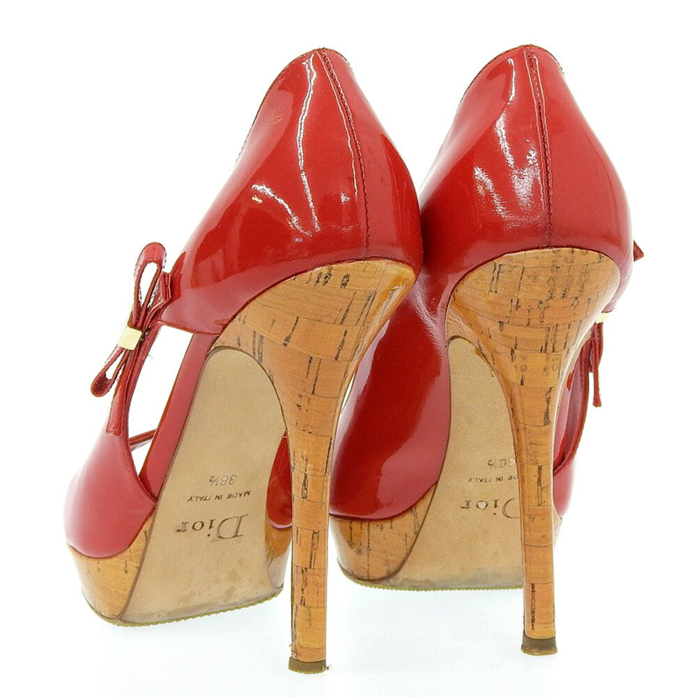 Christian Dior Patent Open Toe Pumps Red