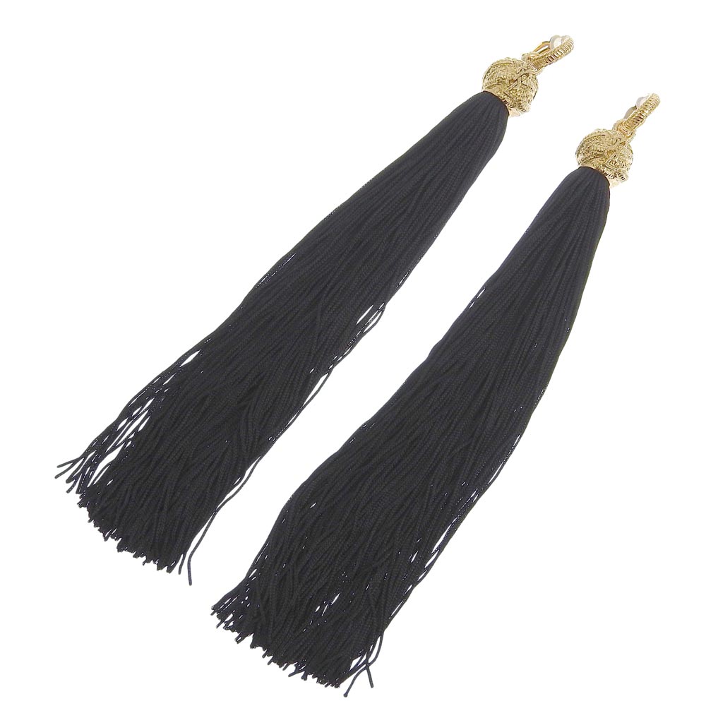 Saint Laurent Long Tassel Earrings Gold Black