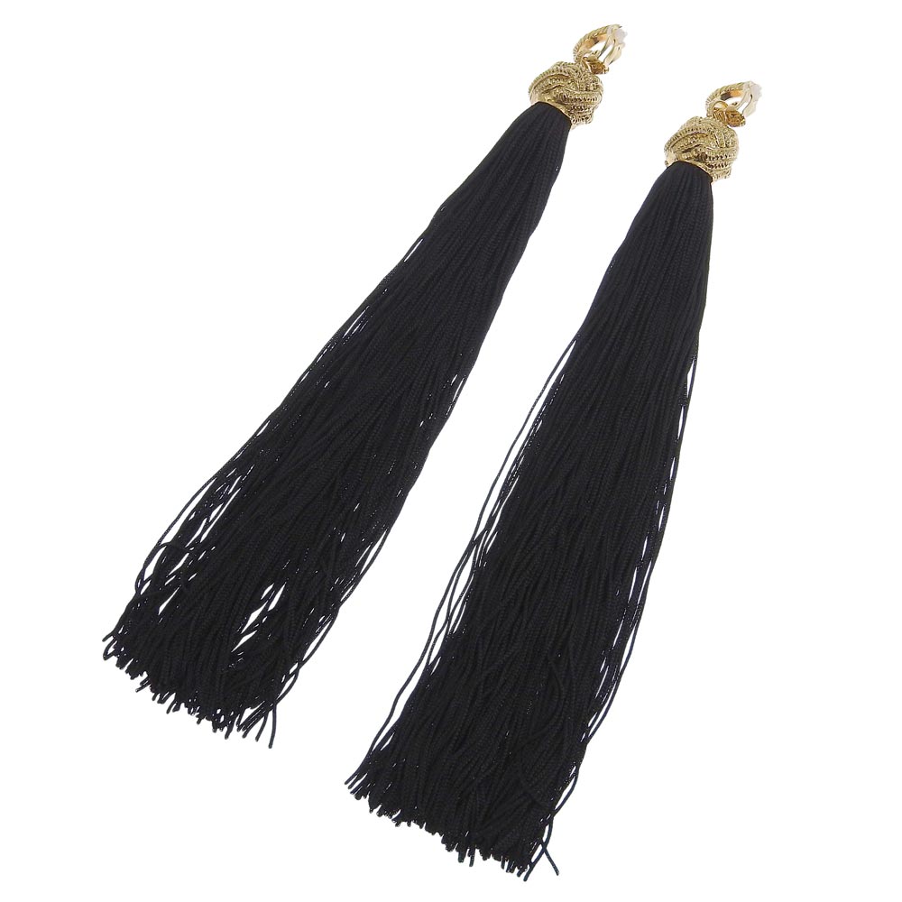Saint Laurent Long Tassel Earrings Gold Black