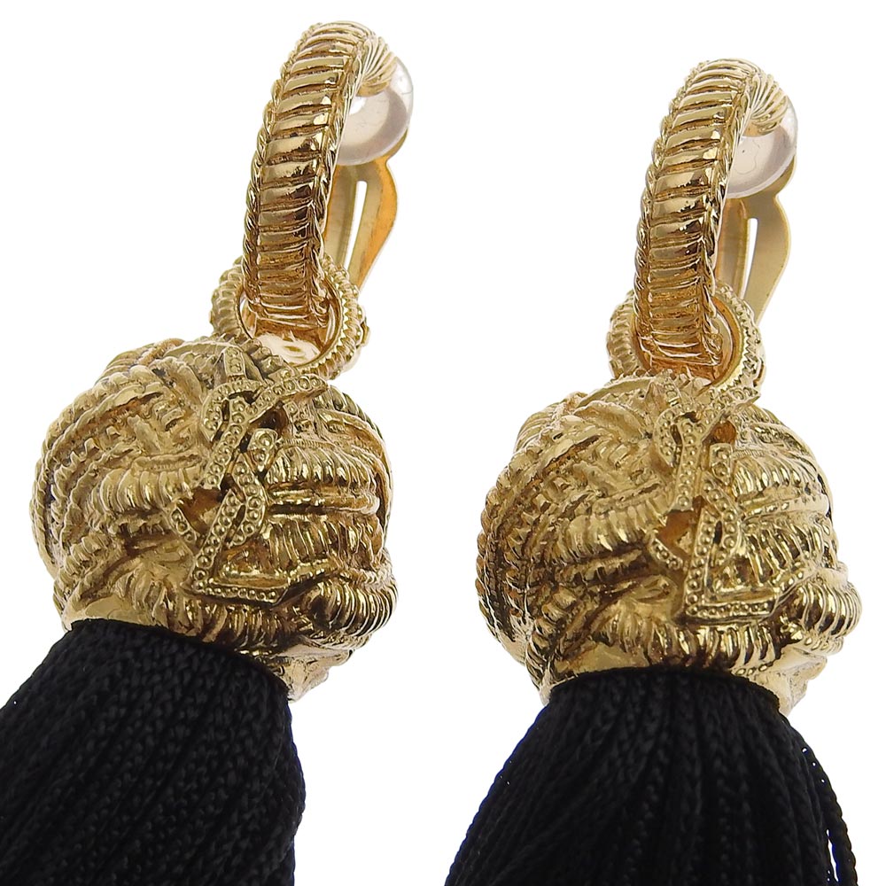 Saint Laurent Long Tassel Earrings Gold Black