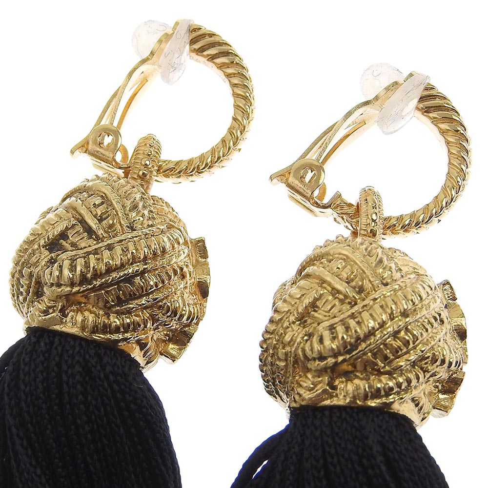 Saint Laurent Long Tassel Earrings Gold Black