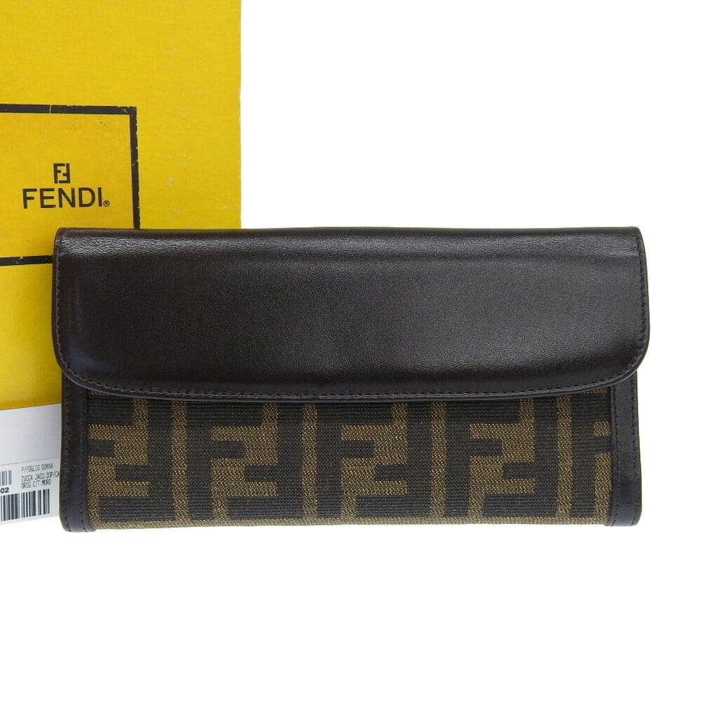 Fendi Canvas Leather Long Wallet Brown