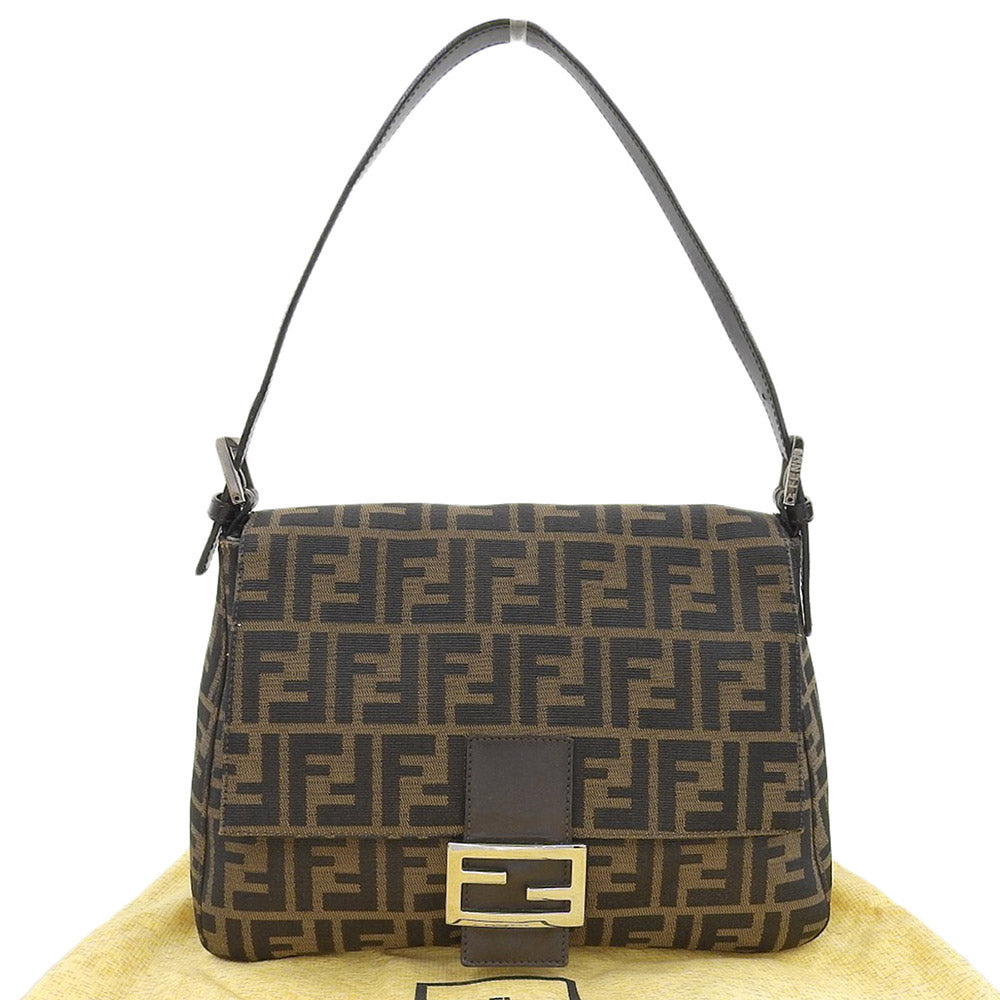 Fendi Mamma Baguette Canvas Leather Shoulder Bag