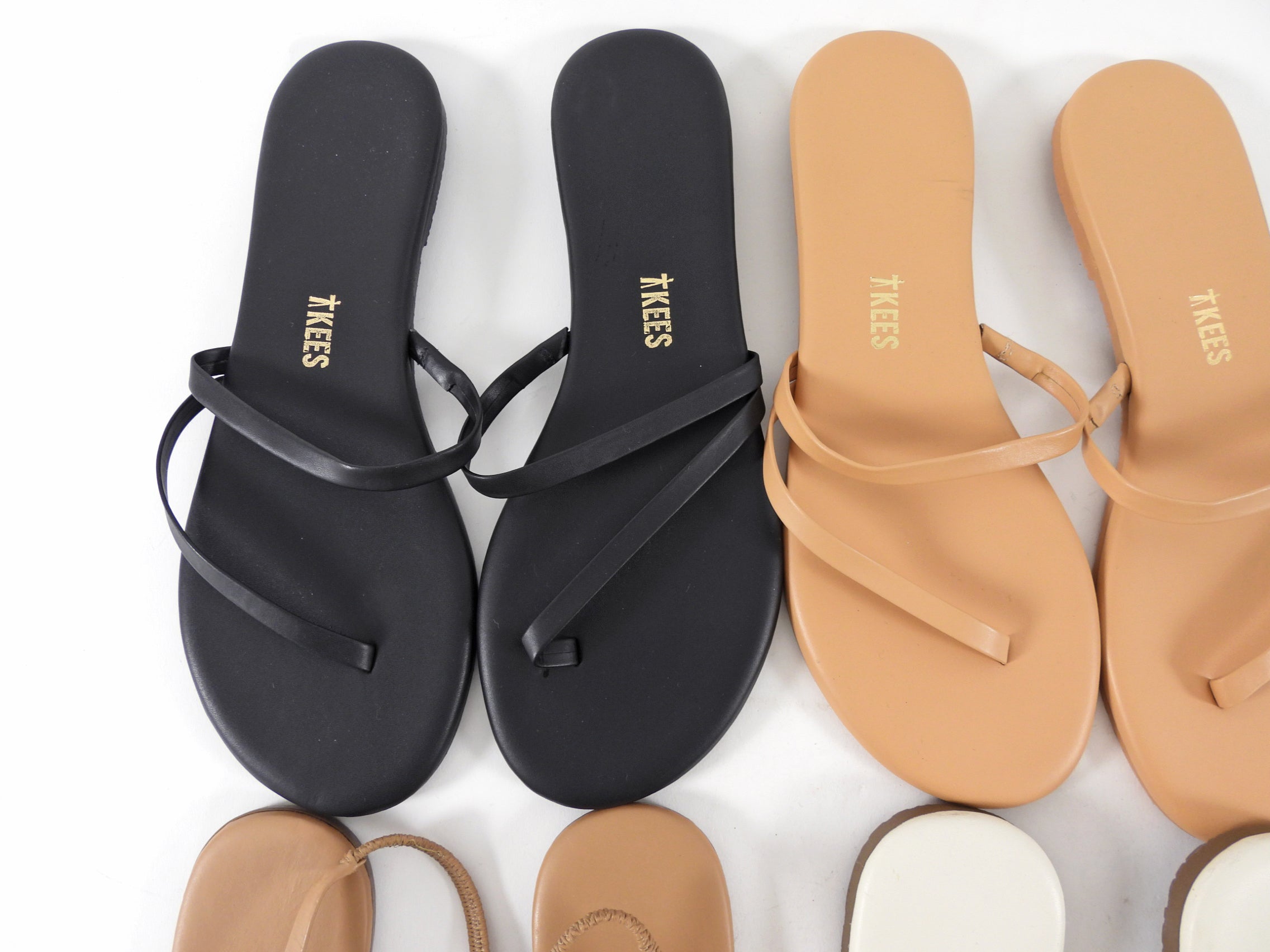 Tkees Flat Sandals - Lot of 5 Pairs Black Nude Ivory - 7