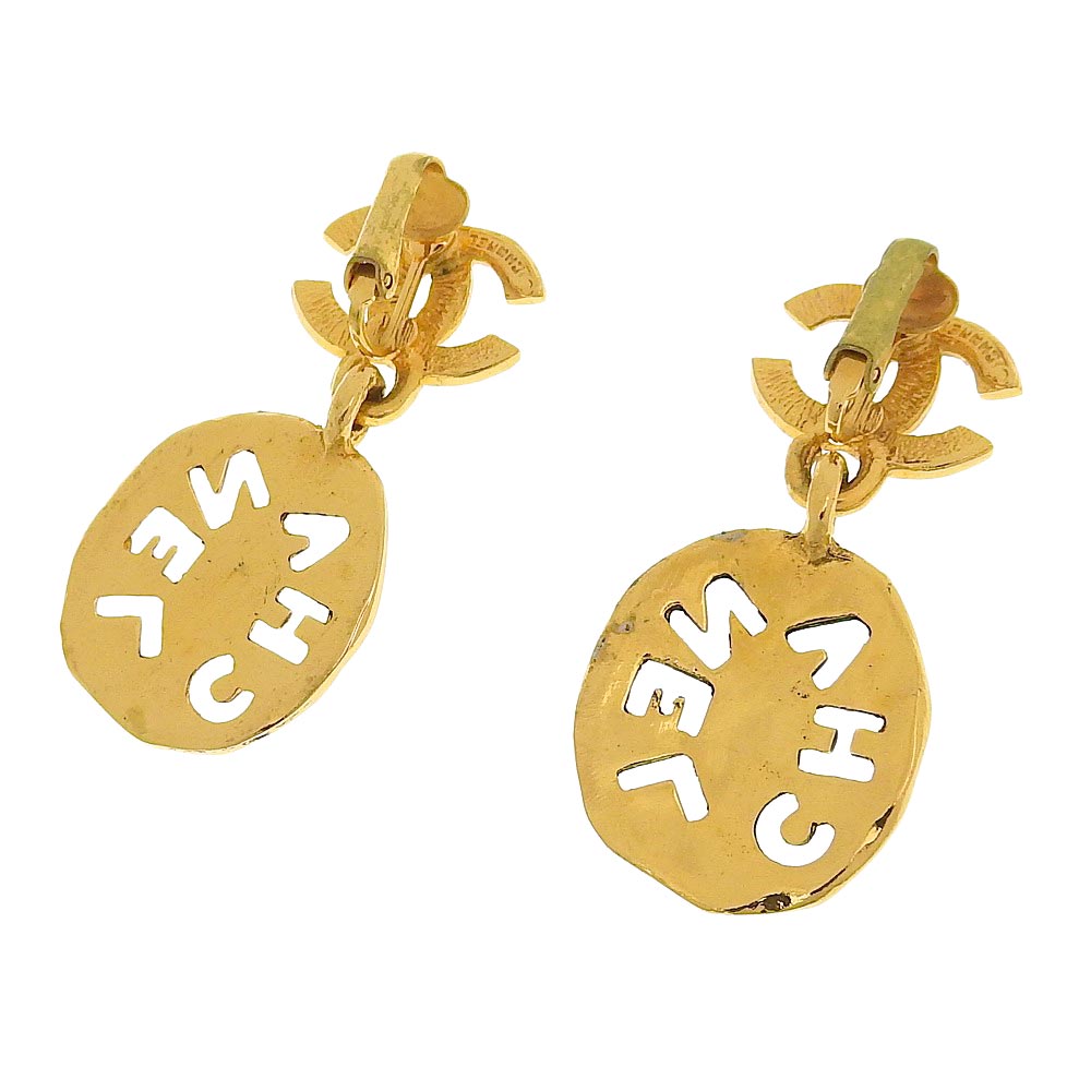 Chanel Vintage Gold Logo Earrings with Box